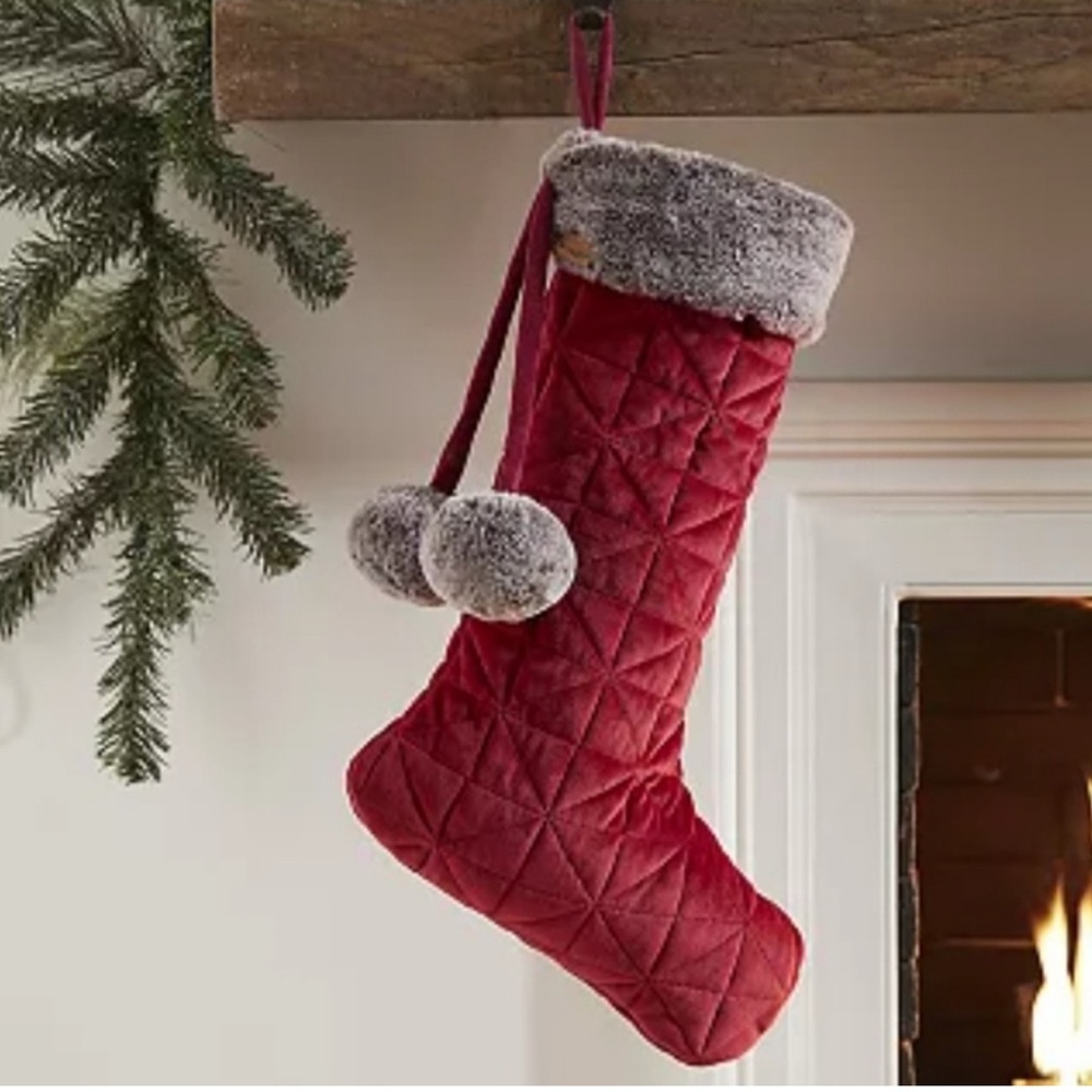Koolaburra Red Quilted Stocking with Gray Fur Trim
